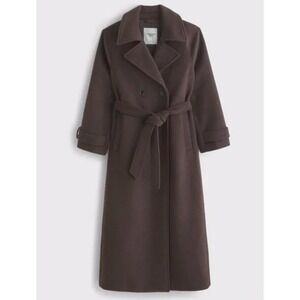 Abercrombie Women's Wool Blend Maxi Trench Coat Brown XS Tall NWT Belted Long